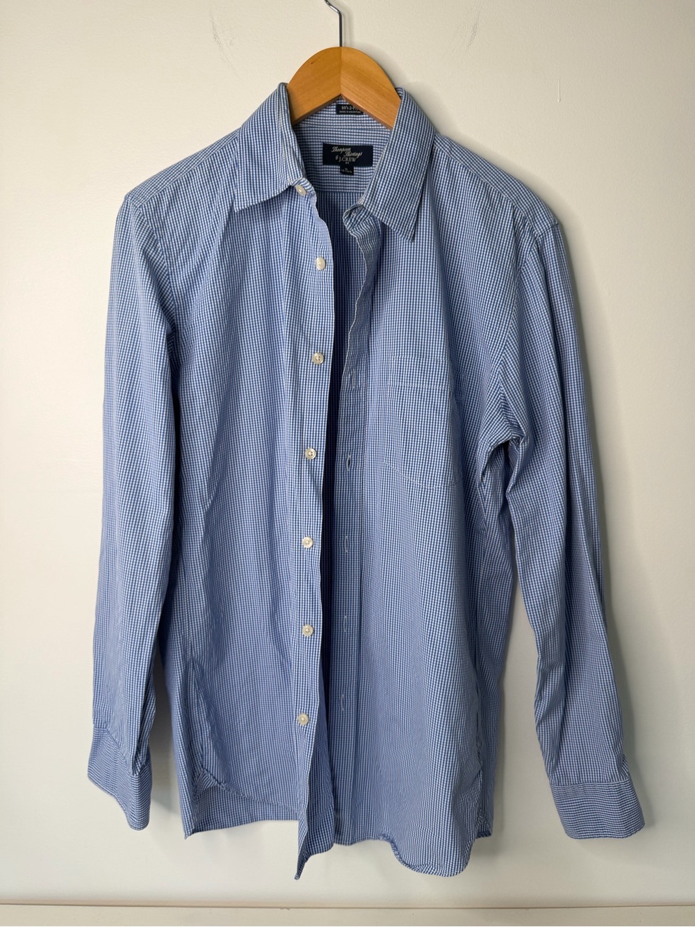 J.Crew Thompson Shirtings Men’s M Blue Gingham Button Down Dress Shirt 80s 2 ply